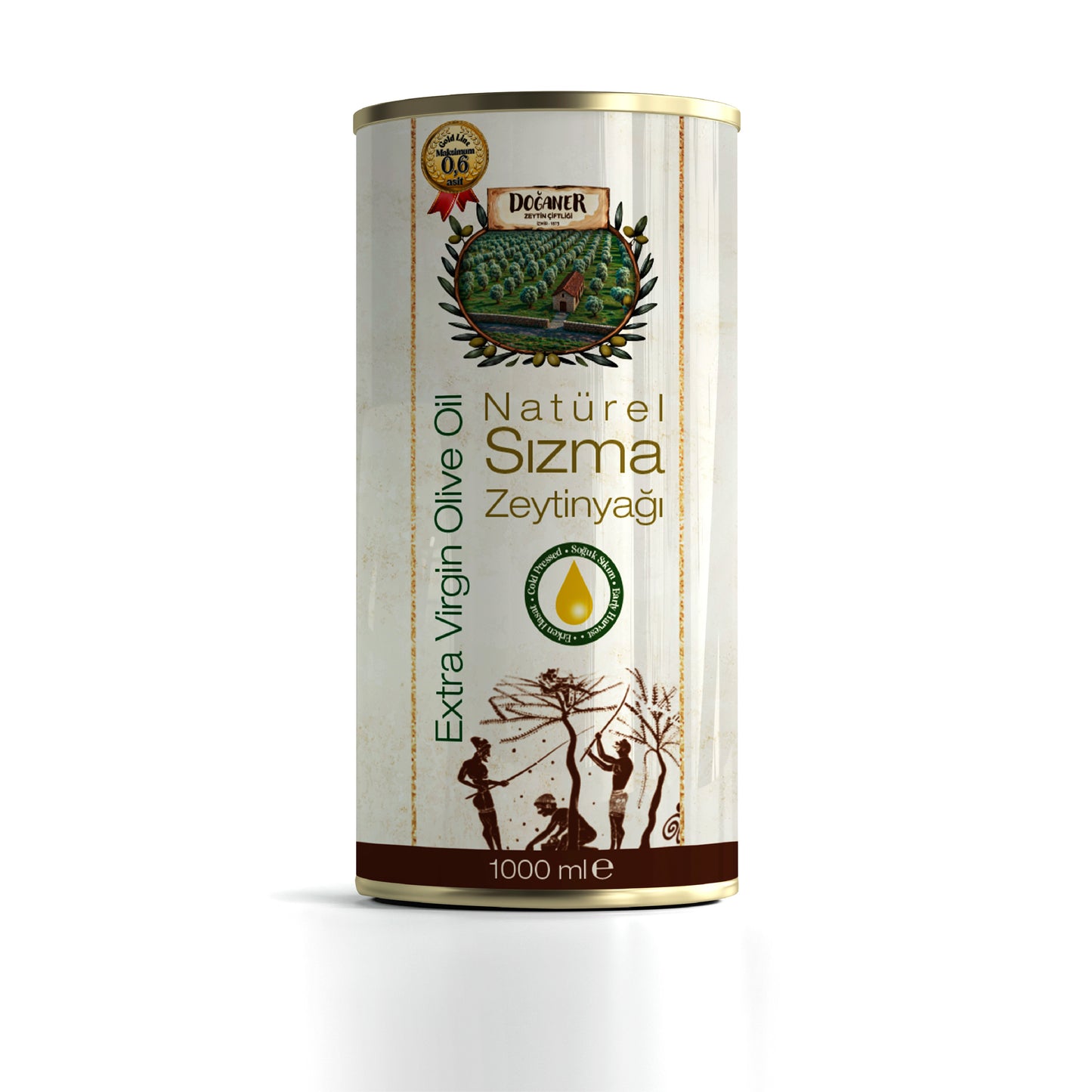 GOLD LINE - Maksimum 0.6 Asit - 1 Litre Teneke Soğuk Sıkım Naturel Sızma Zeytinyağı